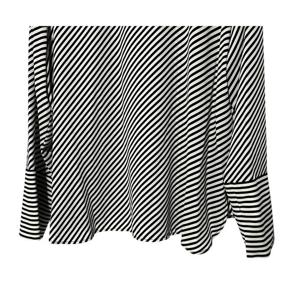 ANNE KLEIN TOP WOMENS XLARGE PRINTED SLIT-CUFF BUTTON-UP BLOUSE BLACK WHITE NEW - Picture 9 of 14